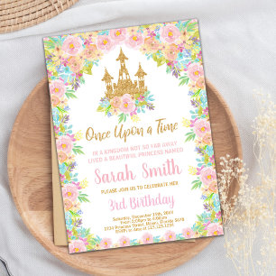 Floral Glitter Golden Princess Birthday Invitation