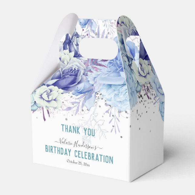 Floral Glitter Light Blue Happy Birthday Favour Bo Box (Front Side)