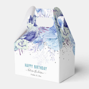 Floral Glitter Light Blue Happy Birthday Favour Box
