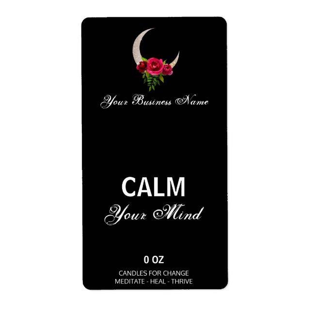 Floral Glitter Moon Black Box Labels (Front)