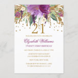 Floral Glitter Sparkling Amethyst 21st Birthday Invitation<br><div class="desc">More floral birthday invitations in the Little Bayleigh store! We have used artwork from: www.createthecut.com</div>