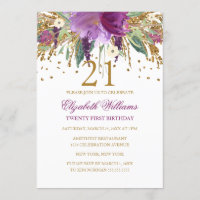 Floral Glitter Sparkling Amethyst 21st Birthday
