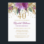 Floral Glitter Sparkling Amethyst 40th Birthday Invitation<br><div class="desc">More floral birthday invitations in the Little Bayleigh store! We have used artwork from: www.createthecut.com</div>