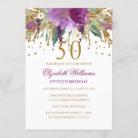Floral Glitter Sparkling Amethyst 50th Birthday