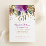 Floral Glitter Sparkling Amethyst 60th Birthday Invitation<br><div class="desc">More floral birthday invitations in the Little Bayleigh store! We have used artwork from: www.createthecut.com</div>