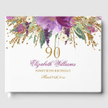 Floral Glitter Sparkling Amethyst 90th Birthday Guest Book<br><div class="desc">Matching Birthday Collection in the Little Bayleigh Store! We have used artwork from: www.createthecut.com</div>