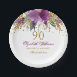 Floral Glitter Sparkling Amethyst 90th Birthday Paper Plate<br><div class="desc">Matching Birthday Collection in the Little Bayleigh Store!</div>