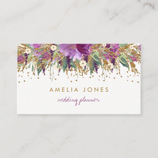 Floral Glitter Sparkling Amethyst Business Card (Front)