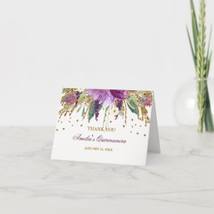 Floral Glitter Sparkling Amethyst Quinceanera Card