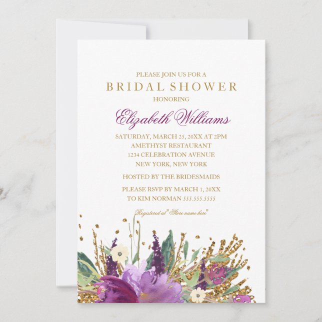 Floral Glitter Sparkling Bridal Shower Invite (Front)