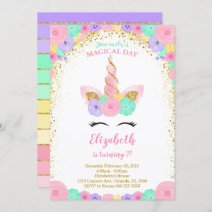 Floral Glitter Unicorn Invitation