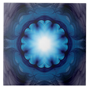 Floral glowing blue decoration ceramic tile