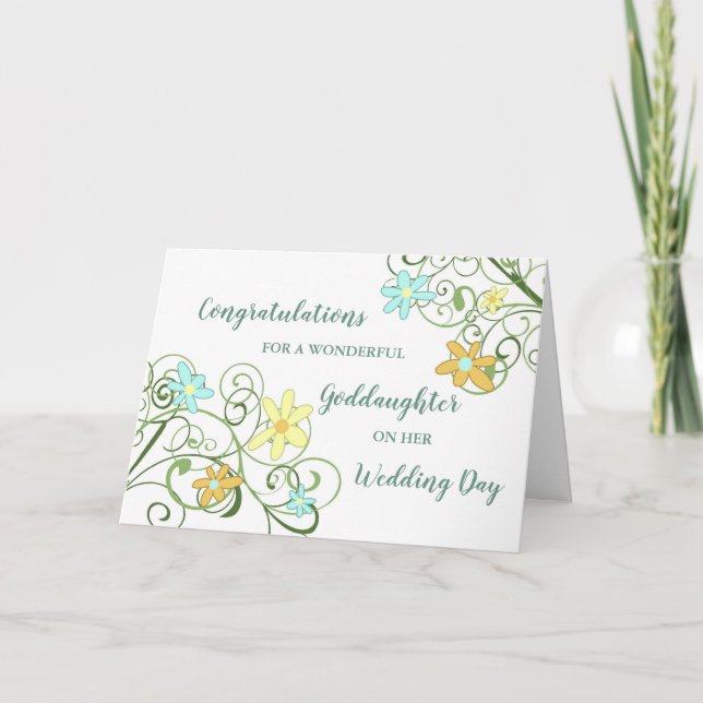 Floral Goddaughter Wedding Day Congratulations Card (Front)