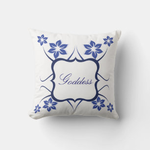 Floral Goddess Pillow, Blue Cushion