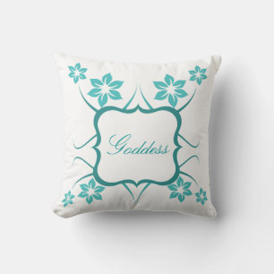 Floral Goddess Pillow, Teal Cushion
