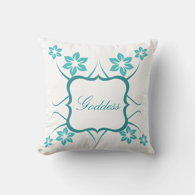 Floral Goddess Pillow, Teal Cushion (Front)