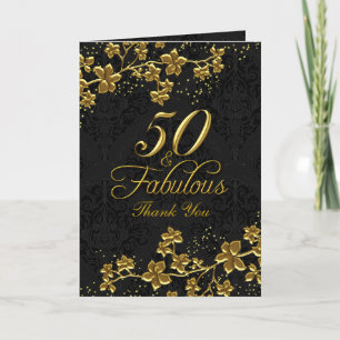 Floral Gold 50 Fabulous Thank You Card