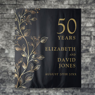 Floral Gold 50th Anniversary Photo Booth Backdrop Tapestry