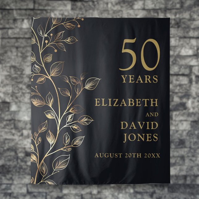 Floral Gold 50th Anniversary Photo Booth Backdrop Tapestry (Floral Gold 50th Anniversary Photo Booth Backdrop)
