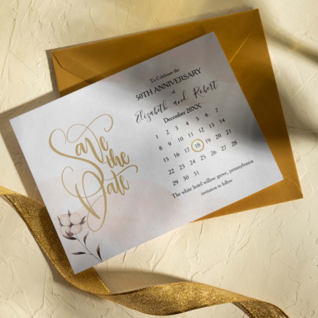 Floral Gold 50th Anniversary Save The Date Announcement Postcard (Creator Uploaded)