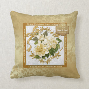 Floral Gold  50th Wedding Anniversary Cushion