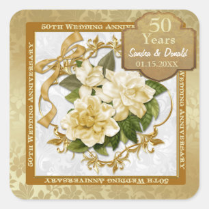 Floral Gold  50th Wedding Anniversary Square Sticker