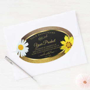 Floral Gold and Brown Glitter Black Product Labels