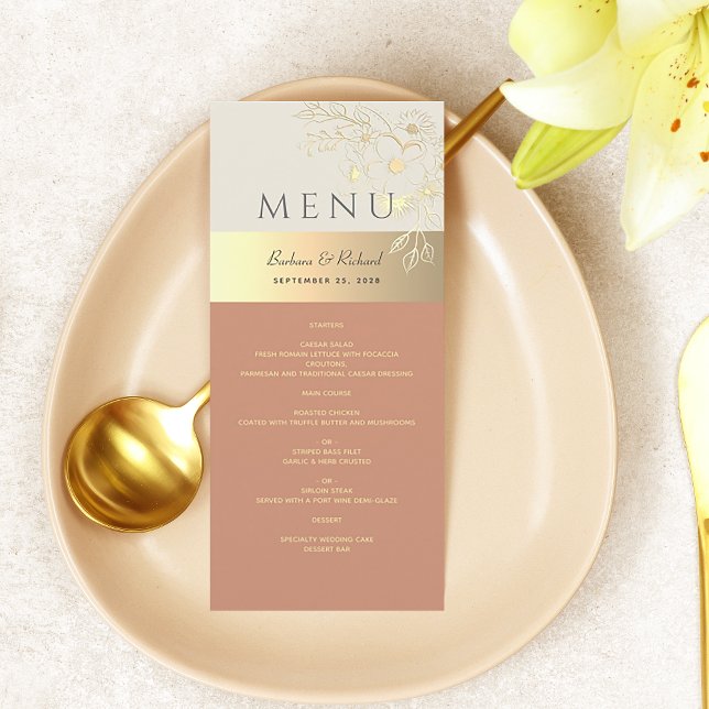 Floral Gold and Terracotta Wedding Menu (Creator Uploaded)