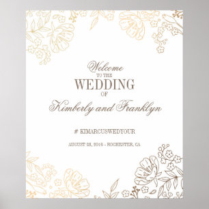 Floral Gold and White Vintage Wedding Welcome Sign
