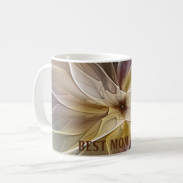 Floral Gold Aubergine Abstract Fractal Best Mum Coffee Mug (Front Left)