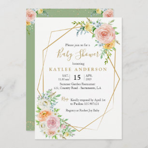 Floral gold Baby shower invitation card