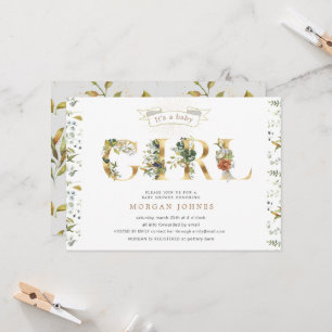 floral gold baby shower it's a girl invitation