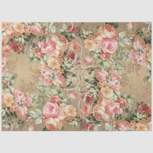 Floral Gold Baroque Elegant Rose Blush Decoupage Tissue Paper