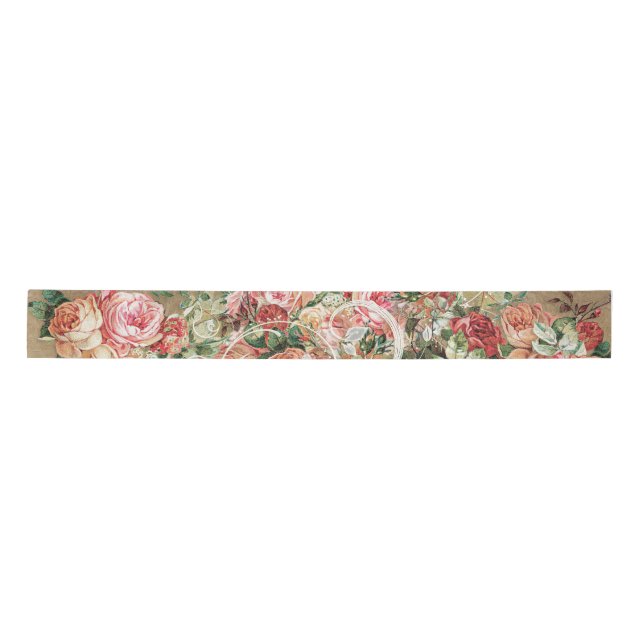 Floral Gold Baroque Elegant Rose Blush Wedding Satin Ribbon (Front)