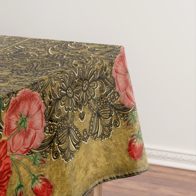 Floral Gold Beautiful Elegant Pattern Tablecloth (In Situ)