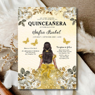 Floral Gold Bilingual Spanish Quinceanera Invitation
