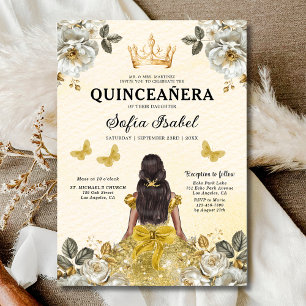 Floral Gold Bilingual Spanish Quinceanera Invitation