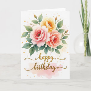 Floral Gold Birthday Card