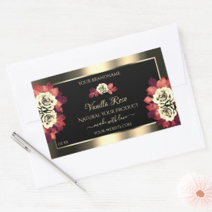 Floral Gold Black Product Labels Red Cream Roses
