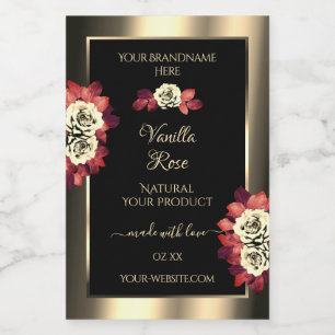 Floral Gold Black Product Labels Red Cream Roses