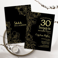 Floral Gold Black Surprise 30th Birthday Party