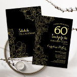 Floral Gold Black Surprise 60th Birthday Party Invitation<br><div class="desc">Floral Gold Black Surprise 60th Birthday Party Invitation. Elegant design featuring botanical accents and typography script font. Feminine invite card perfect for a stylish womens surprise bday celebration. Personalise with your own details. Can be customised to any age. Printed Zazzle invitations or instant download digital printable template.</div>