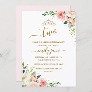 Floral Gold Blush Girl 2nd Birthday Party Invitation