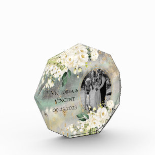 Floral Gold Botanical Cream Photo Names Wedding