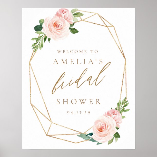 Floral Gold Bridal Shower Welcome Sign (Front)