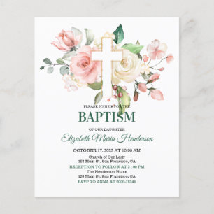 Floral & Gold/BUDGET- Girl Baptism Invitation. Fly Flyer