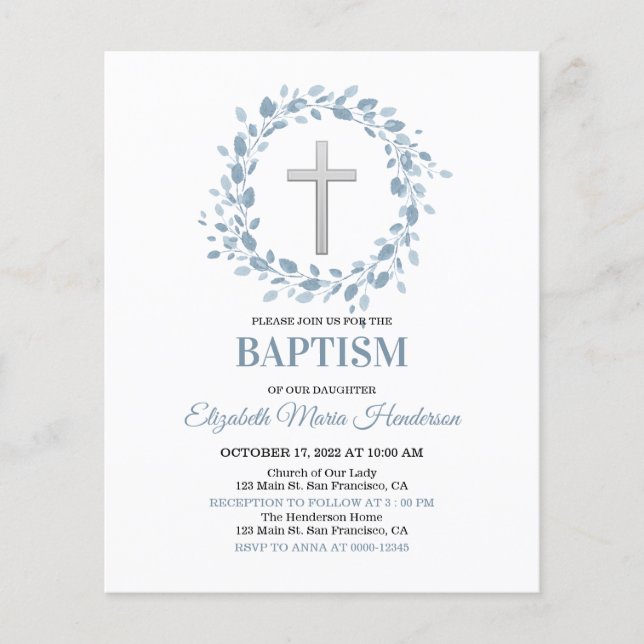 Floral & Gold/BUDGET- Girl Baptism Invitation. Flyer (Front)