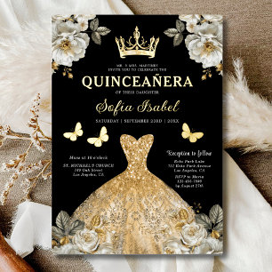 Floral Gold Butterfly Princess Quinceanera