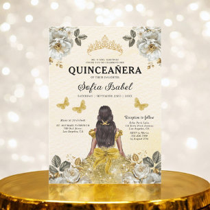 Floral Gold Butterfly Princess Quinceanera Invitation