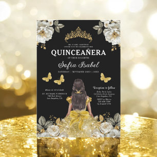 Floral Gold Butterfly Princess Quinceanera Invitation